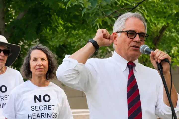 Photo Caption: Philadelphia District Attorney Larry Krasner said he wants a piece of President Donald Trump’s White House ballroom as a paperweight following what he described as a future official demolition.