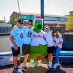 The Phillie Phanatic made a surprise appearance as Camden County prosecutors, Luke’s Place and Rutgers groups came together for a community softball game.