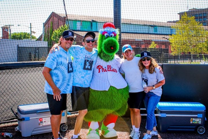 The Phillie Phanatic made a surprise appearance as Camden County prosecutors, Luke’s Place and Rutgers groups came together for a community softball game.
