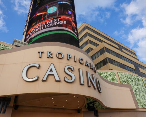 Marque of the Tropicana Hotel and Casino on the boardwalk in Atlantic City, New Jersey. Photo by Alan Budman