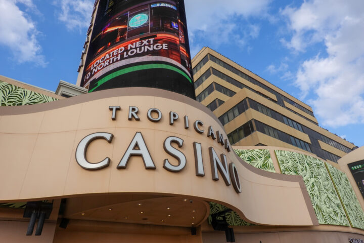 Marque of the Tropicana Hotel and Casino on the boardwalk in Atlantic City, New Jersey. Photo by Alan Budman