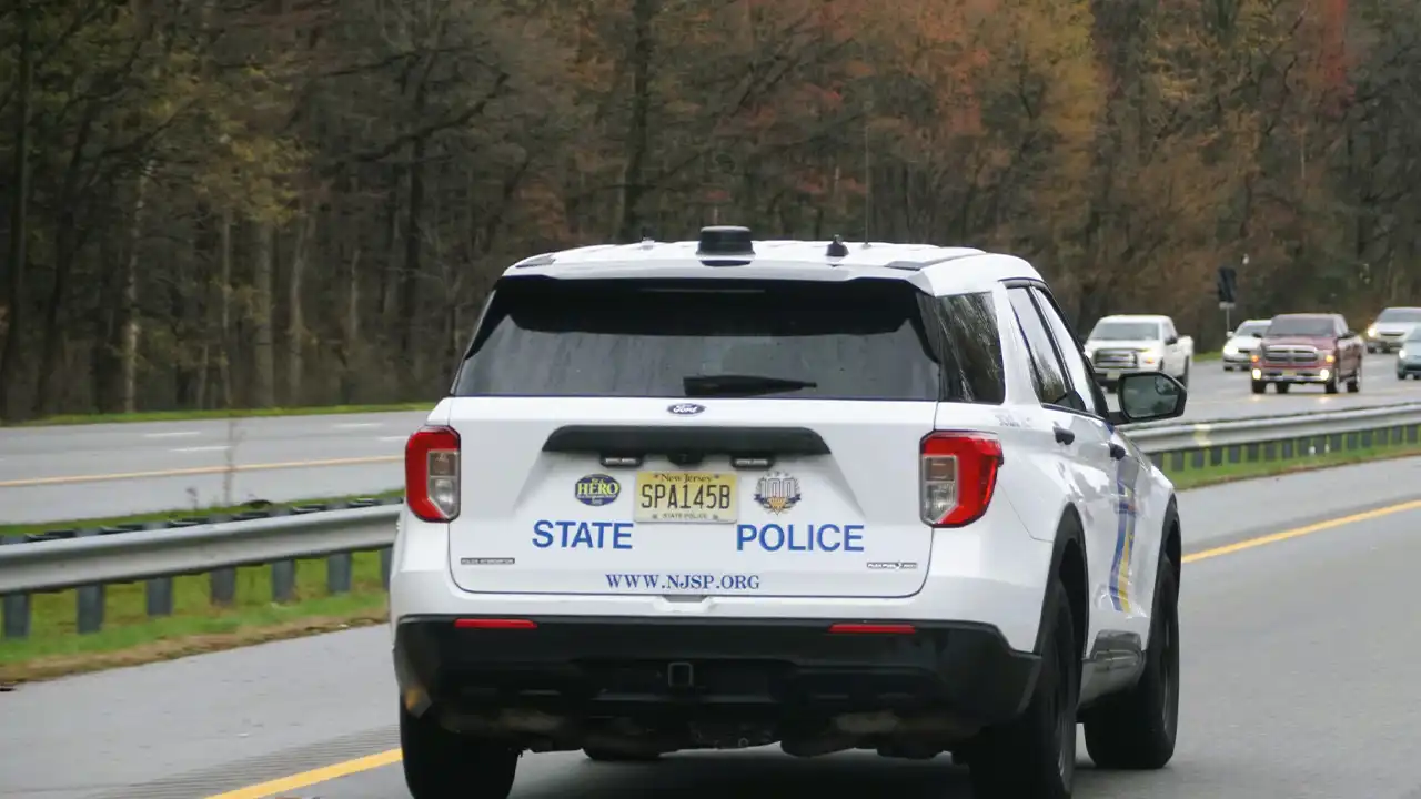 New jersey state police at highway crash scene