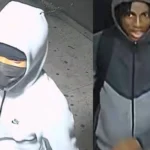 Police are searching for a suspect accused of shooting two men outside a Bronx residence before fleeing on foot.