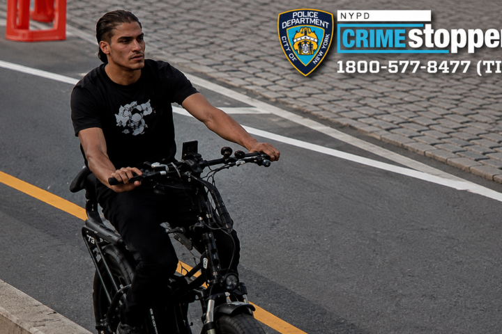 Police are searching for the suspect after an elderly man was allegedly robbed of his chain by an e-bike rider in Manhattan, and investigators are urging anyone with information to contact Crime Stoppers.