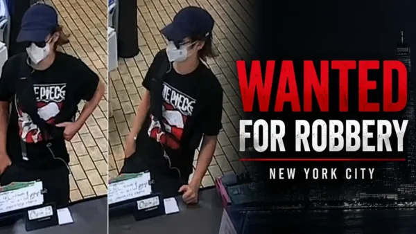 Photo Caption: Surveillance images released by the NYPD show the suspect wanted in connection with an armed commercial robbery at a business on Northern Boulevard in Queens.
