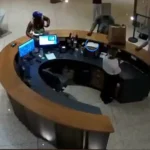 Photo caption: Surveillance images released by the Newark Police Division show the suspect wanted in connection with an aggravated assault involving a flower pot inside an apartment building on Kenneth A. Gibson Boulevard.