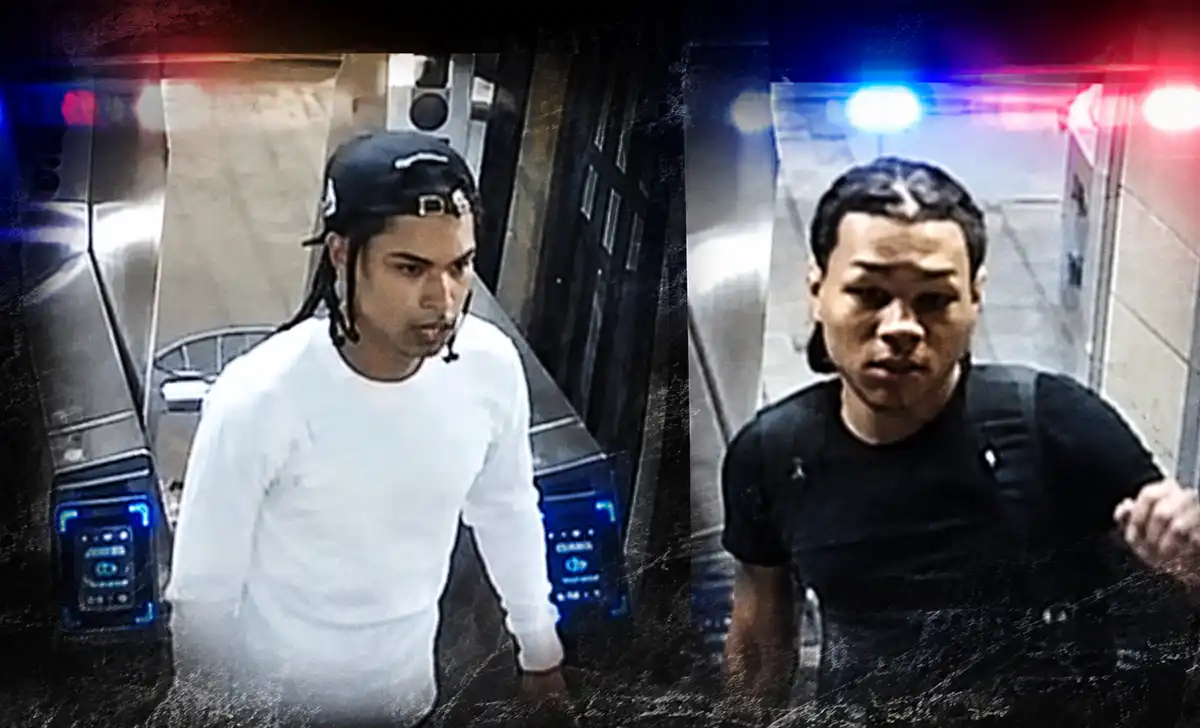 Photo caption: nypd crime stoppers is seeking two suspects accused of attacking a 23-year-old man with a knife and stealing his wallet at the west 137th street subway station.