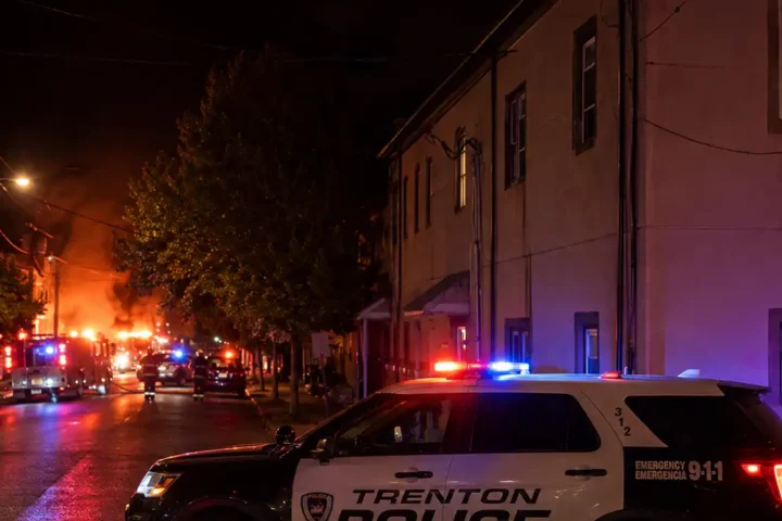Photo Illustration Caption: Firefighters battled a deadly three-alarm house fire on Hewitt Street in Trenton that claimed the lives of two children and injured two firefighters.