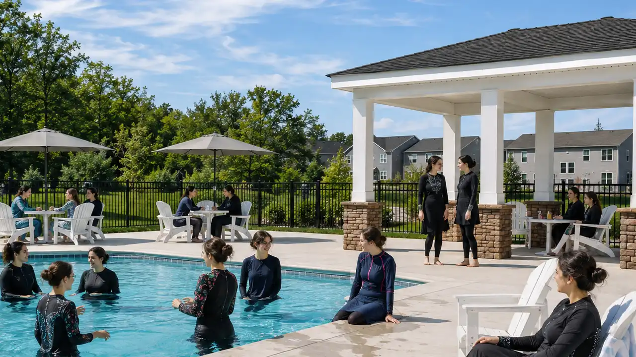 The club at jackson twenty-one says its separate men's and women's pool hours were adopted as a religious accommodation and did not deny residents access to community amenities.