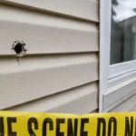 Photo Caption: Anne Arundel County police are investigating after residents of an Arnold home heard a gunshot and discovered a bullet hole through the rear exterior wall. Artistic Reenactment of Crime Scene.