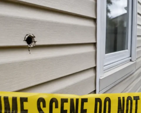 Photo Caption: Anne Arundel County police are investigating after residents of an Arnold home heard a gunshot and discovered a bullet hole through the rear exterior wall. Artistic Reenactment of Crime Scene.