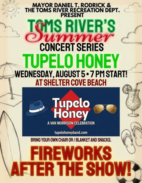 Toms river summer concert series continues wednesday with tupelo honey, fireworks at shelter cove