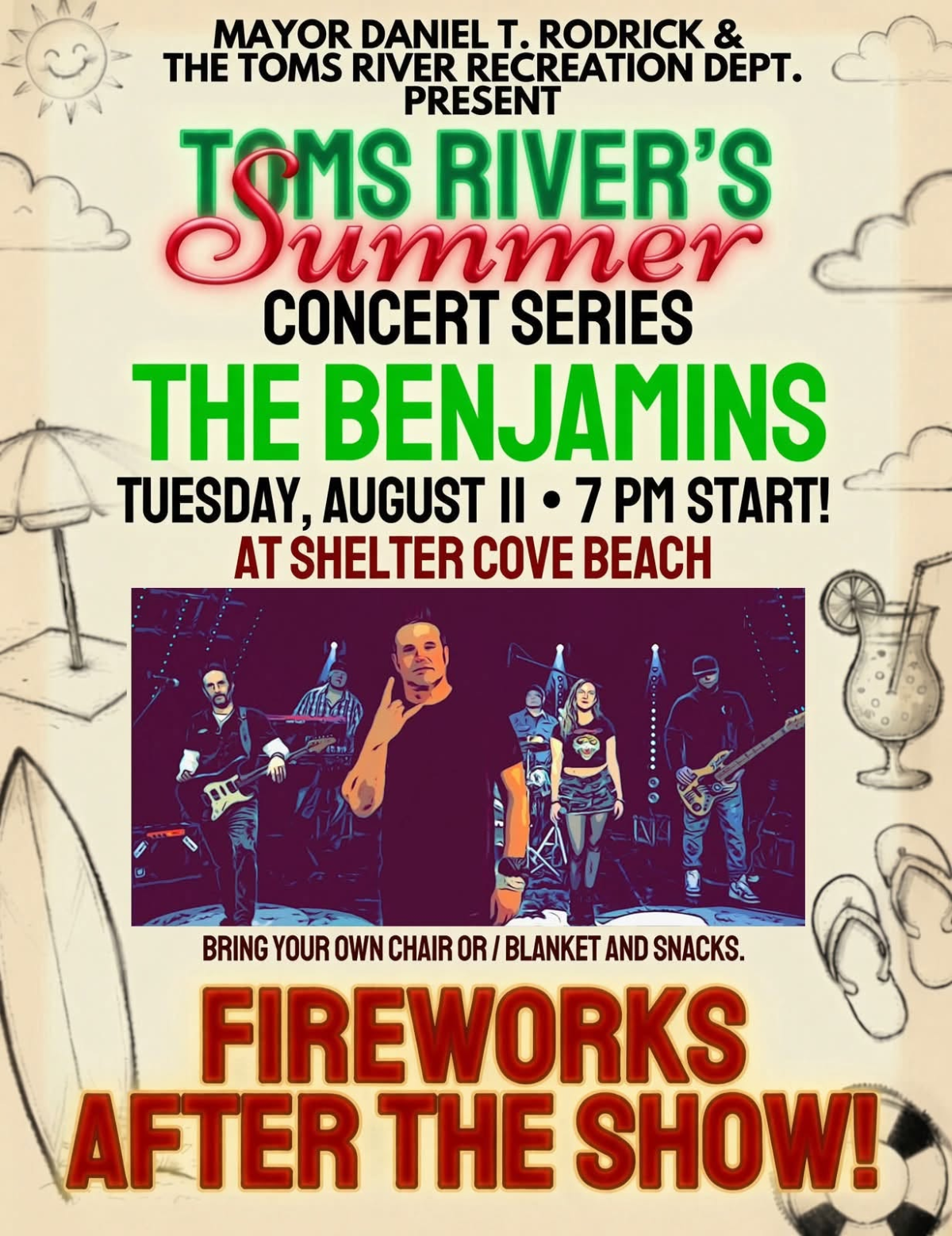 Free concert and fireworks return to toms river tuesday with jersey shore favorite the benjamins