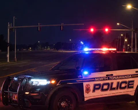 Photo Caption: North Tonawanda police closed the intersection of River Road and Ward Road while investigators examined the scene of a motor vehicle crash.