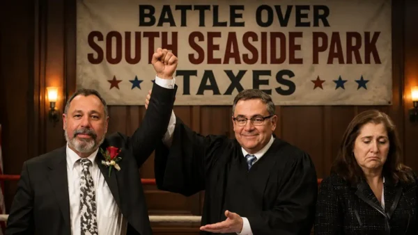 John Novak (L) Jean Cipriani (R) - Political satire showing courtroom victory.
