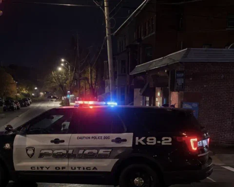 Photo Caption: Utica police investigate a double shooting on the 1400 block of Kemble Street after two victims were transported to Wynn Hospital with non-life-threatening injuries.