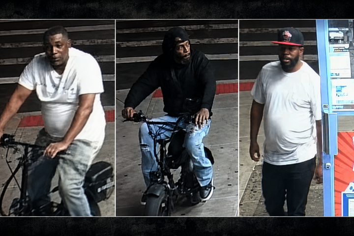 NYPD detectives are searching for three suspects accused of beating a 52-year-old man, stealing his iPhone and fleeing on an e-bike in the Bronx.