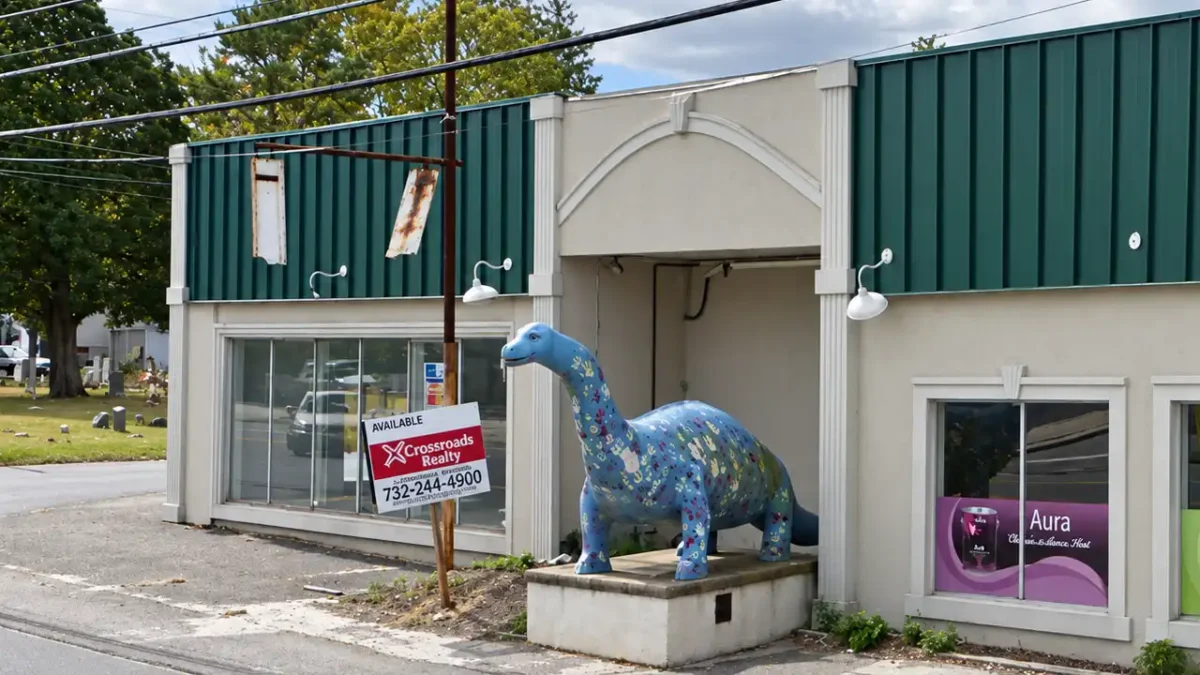 The Bayville Dinosaur has survived Route 9 since 1935, including repeated decapitations that eventually led to a new neck, head and safer roadside perch.