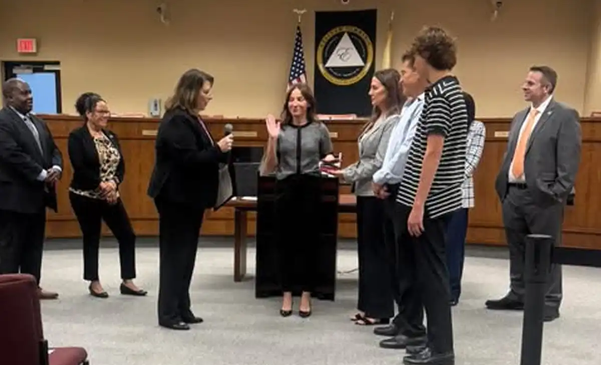 Evesham Township Police Officers Hannah Aledwan and Joseph Kilyk join the department as its newest full-time officers.