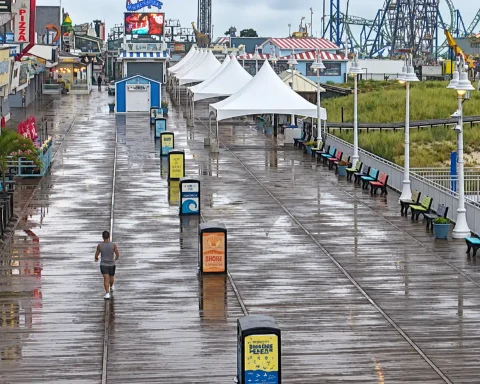 Showers and thunderstorms will soak parts of the Jersey Shore Sunday before cooler, drier weather arrives Monday and sunshine takes over Tuesday.