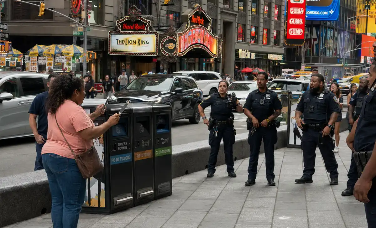 A 32-year-old woman was killed and a 68-year-old man wounded in a random times square stabbing before nypd officers fatally shot the knife-wielding suspect.