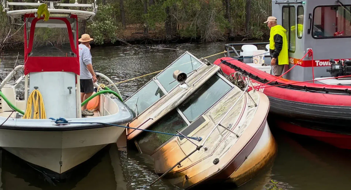 Boat that sank during hurricane sandy finally removed from jersey shore waters nearly 14 years later A 25-foot cruiser that sank during hurricane sandy in 2012 is recovered from jersey shore waters nearly 14 years after it went down. Photo by towboatsus manasquan.