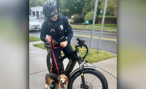 A princeton police bike patrol officer safely recovered a loose dog wandering near a roadway sunday and returned the pet to its owner.