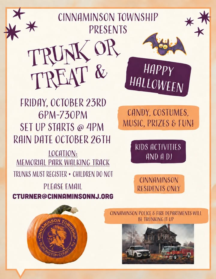 Cinnaminson sets halloween trunk-or-treat at memorial park Cinnaminson sets halloween trunk-or-treat at memorial park