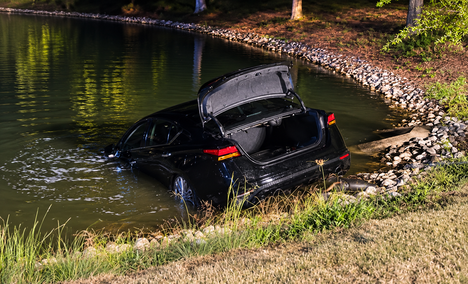 UPDATE: 86-year-old rescued from sinking car after wrong pedal sends Nissan into Manchester golf course pond