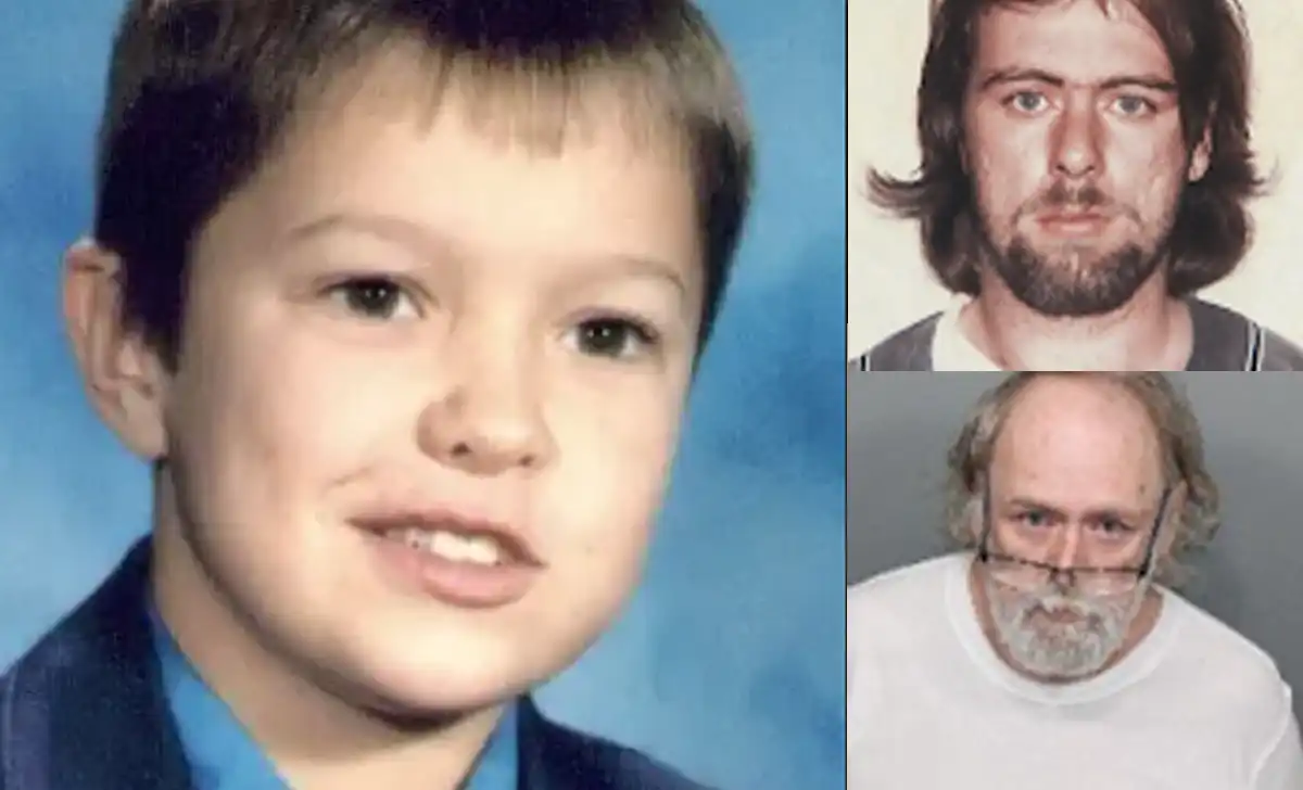 A Prince George's County Police Department composite image showing Joseph Lynch through the years alongside a photo of 10-year-old George "Junior" Burdynski, whose 1993 disappearance led to murder charges more than three decades later.