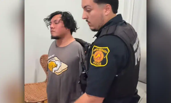 Carlos simon-vega is taken into custody in north bergen after an online predator-hunting group claimed he arrived to meet someone he believed was a 15-year-old girl.