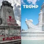 After years of vandalism and graffiti under biden, trump reveals restored columbus circle