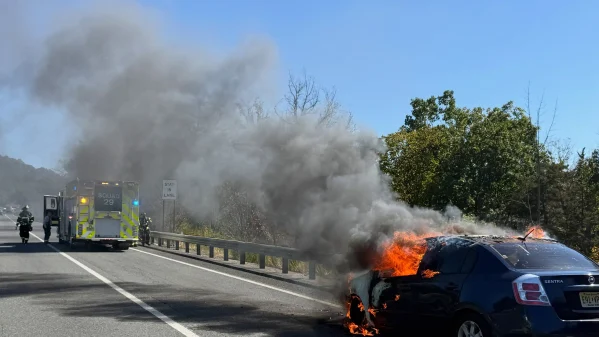 A far hills-bedminster firefighter who recently completed firefighter i training put those skills to work extinguishing a vehicle fire on eastbound i-78. Photo by far hills-bedminster fire department