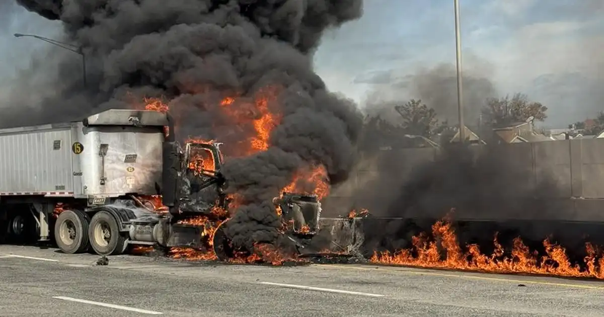 Firefighters from harrison, kearny and newark responded to a burning tractor-trailer and ignited fuel spill along westbound interstate 280 in harrison on october 13, 2026.