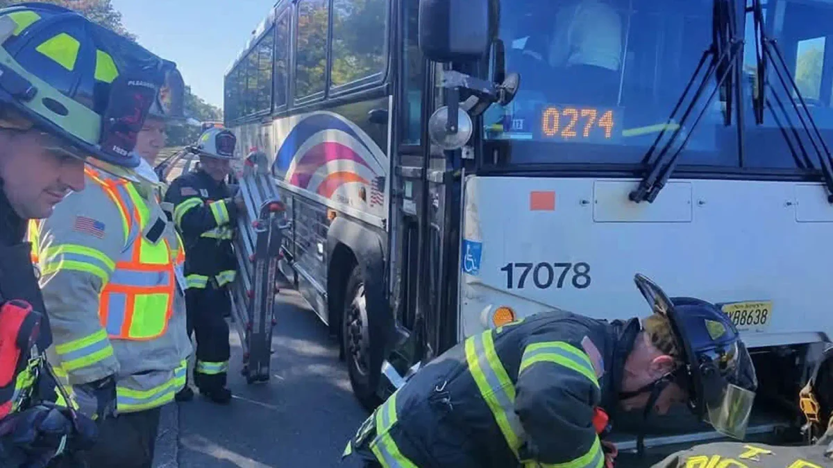 Car strikes nj transit bus carrying 56 passengers on garden state parkway A vehicle struck an nj transit route 319 bus carrying 56 passengers on the northbound garden state parkway sunday morning.