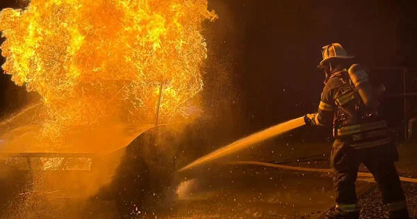 Pleasant plains volunteers practice car fire response at brick training academy