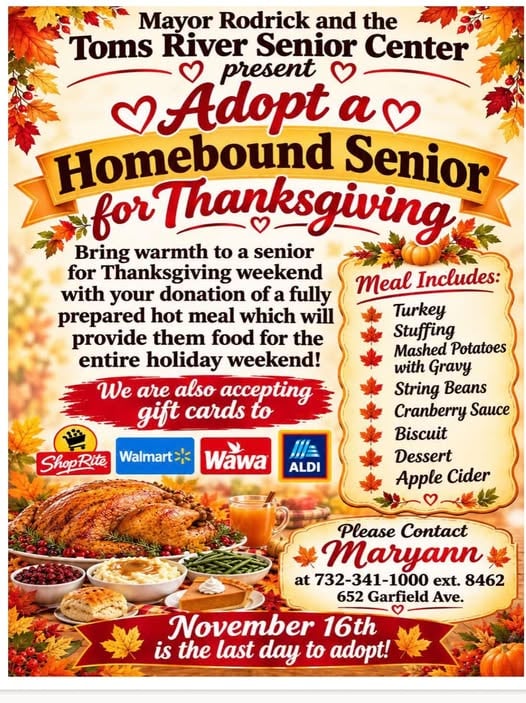 Toms river seeks volunteers to provide thanksgiving dinners for homebound seniors
