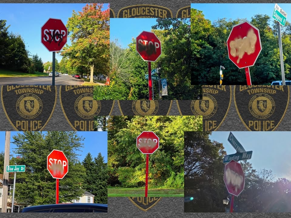 Vandals spray-paint street signs across gloucester township neighborhoods Vandals spray-paint street signs across gloucester township neighborhoods