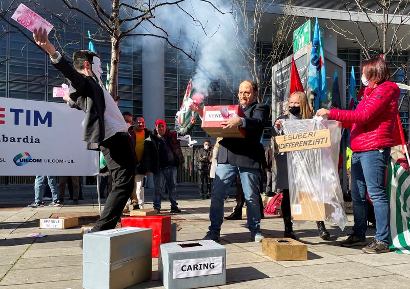 Telecom Italia weighs sale of INWIT stake as workers stage strike