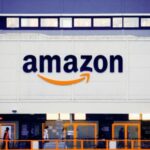 Amazon logo at the company’s logistics center in Bretigny-sur-Orge