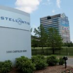 FILE PHOTO: A Stellantis sign is seen outside its headquarters