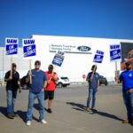 United Auto Workers (UAW) union members picket outside Ford’s Kentucky