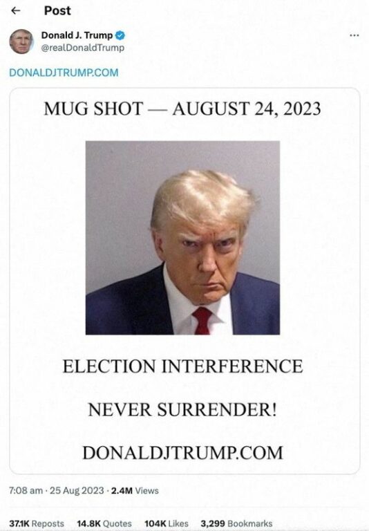 Trump returns to X, formerly Twitter, with mug shot and appeal for donations
