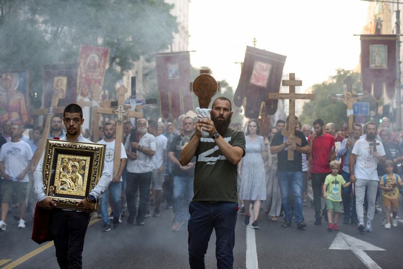Protesters march in Belgrade against planned gay Pride event
