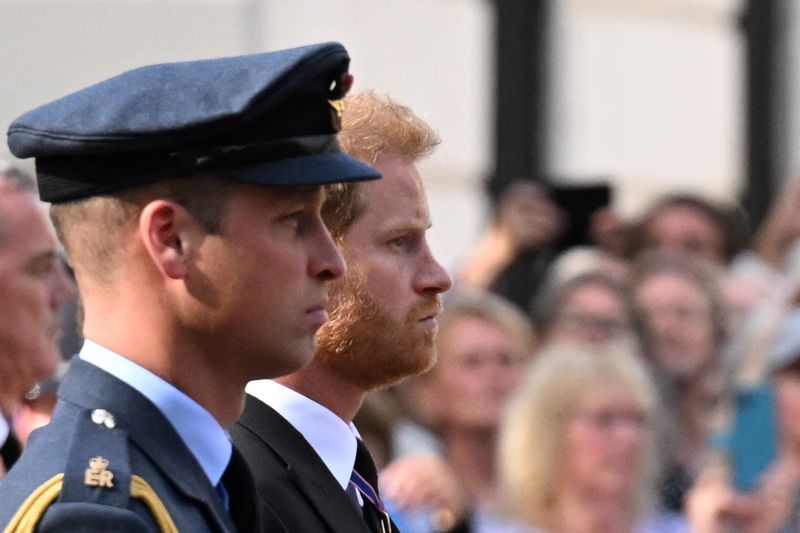 William and Harry walk together behind a loved one's coffin, again