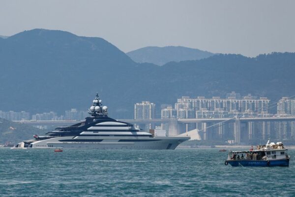 Luxury yacht owned by sanctioned russian oligarch docked in hong kong