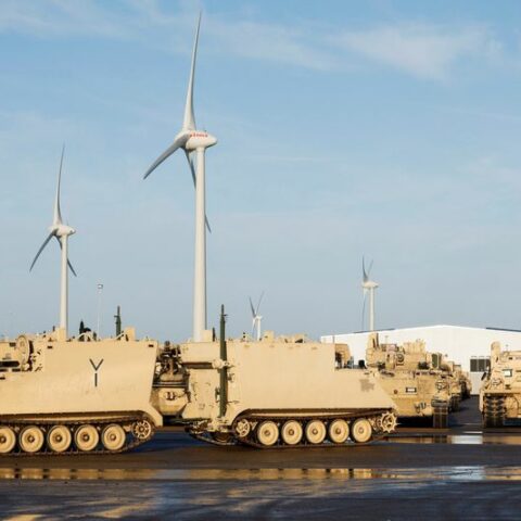 U. S. Military tanks at dutch port en route to nato frontier - photo licensed by shore news network.