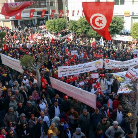Powerful tunisian trade union defies president with mass protests - photo licensed by shore news network.