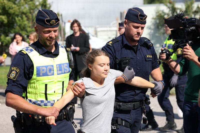 Greta Thunberg forcibly removed from protest hours after conviction for similar action in June