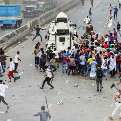 Bangladesh police clash with opposition supporters calling on pm to resign - photo licensed by shore news network.